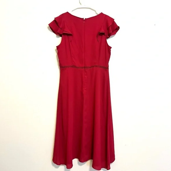 2/$30 LOFT - Raspberry Short Sleeve Mid Length Dress with Flutter Sleeves - Picture 7 of 7